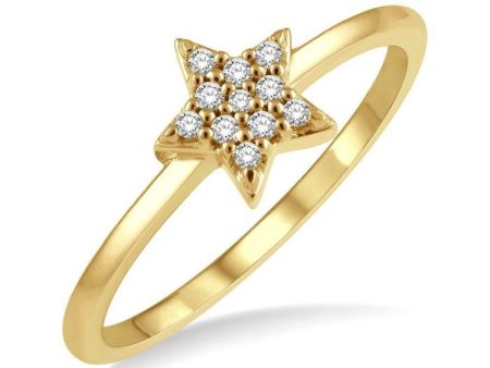 1 10 Ctw Star Round Cut Diamond Petite Fashion Ring in 14K Yellow Gold Online Sale