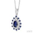 1 4 ctw Floral 6X4 MM Oval & 1.55 MM Round Cut Sapphire and Round Cut Diamond Precious Pendant With Chain in 14K White Gold For Sale