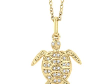 1 10 ctw Petite Sealife Turtle Round Cut Diamond Fashion Pendant With Chain in 10K Yellow Gold For Sale