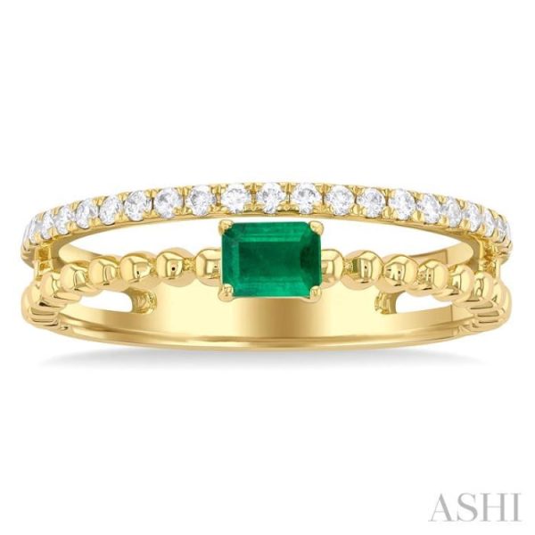 4X3MM Emerald and 1 5 ctw Single Cut Diamond Precious Split Twin Ring in 10K Yellow Gold Discount