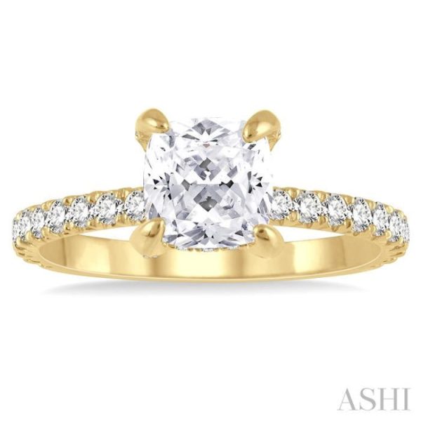 1 2 ctw Cushion Shape Round Cut Diamond Semi-Mount Engagement Ring in 14K Yellow Gold Fashion