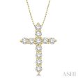 1 2 Ctw Round Cut Diamond Cross Pendant in 14K Yellow Gold with Chain For Sale