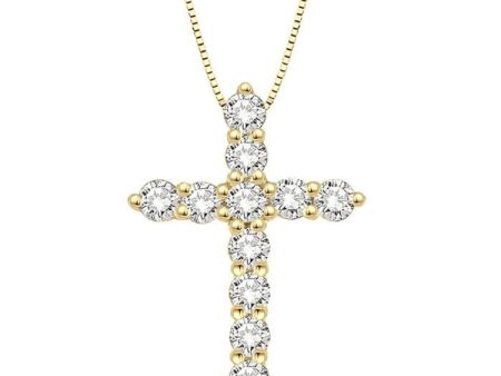 1 2 Ctw Round Cut Diamond Cross Pendant in 14K Yellow Gold with Chain For Sale