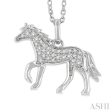 1 10 ctw Petite Horse Round Cut Diamond Fashion Pendant With Chain in 10K White Gold Online