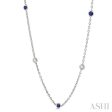 1 2 ctw Round Cut Diamond and 2.85MM Sapphire Precious Station Necklace in 14K White Gold on Sale