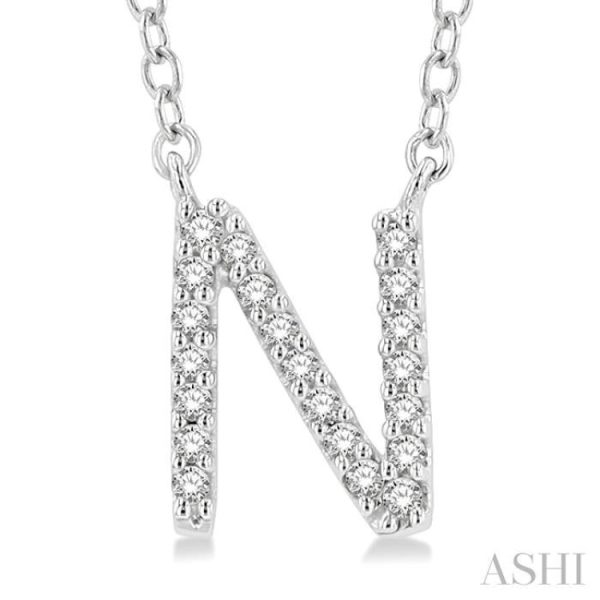 1 20 Ctw Initial  N  Round Cut Diamond Pendant With Chain in 14K White Gold Hot on Sale