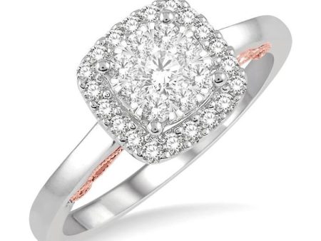 1 2 Ctw Cushion Shape Lovebright Round Cut Diamond Ring in 14K White and Rose Gold Supply