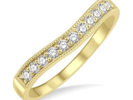 1 4 Ctw Curved Center Milgrain Border Round Cut Diamond Wedding Band in 14K Yellow Gold Supply