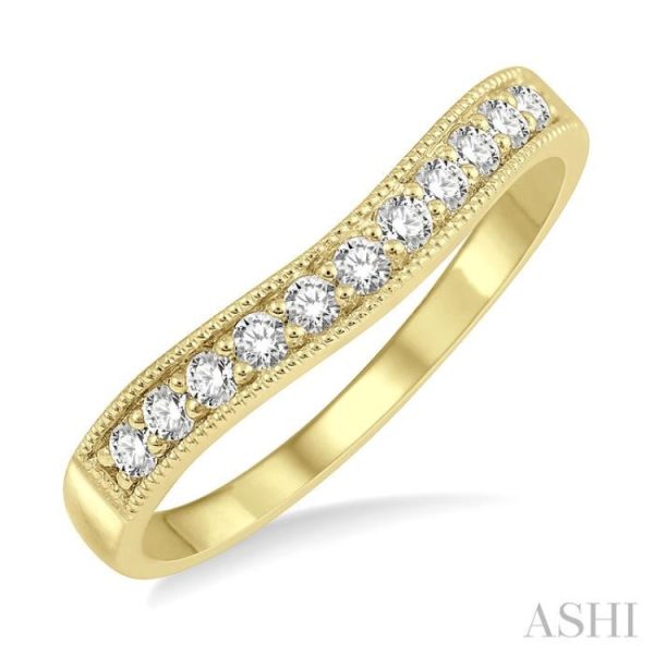 1 4 Ctw Curved Center Milgrain Border Round Cut Diamond Wedding Band in 14K Yellow Gold Supply