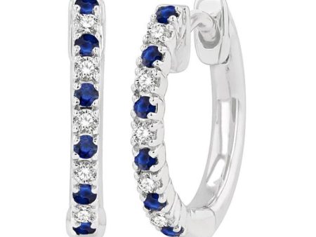 1 10 ctw Petite 1.35 MM Sapphire and Round Cut Diamond Precious Fashion Huggies in 10K White Gold Supply