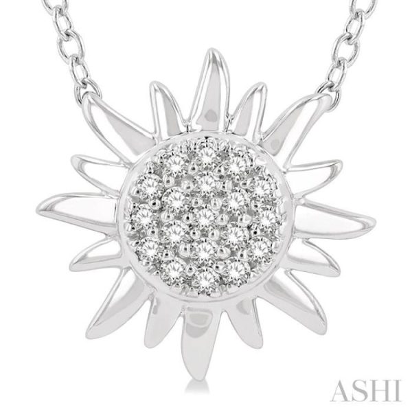 1 10 Ctw Sun Petite Round Cut Diamond Fashion Pendant With Chain in 10K White Gold Cheap