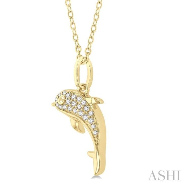 1 10 ctw Petite Nautical Dolphin Round Cut Diamond Fashion Pendant With Chain in 10K Yellow Gold Online Hot Sale