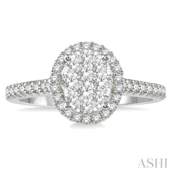 1 2 Ctw Round Diamond Lovebright Oval Shape Halo Engagement Ring in 14K White and Yellow Gold Discount