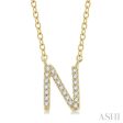 1 20 Ctw Initial  N  Round Cut Diamond Pendant With Chain in 14K Yellow Gold Online Sale