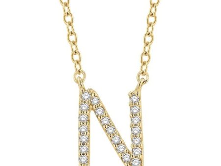 1 20 Ctw Initial  N  Round Cut Diamond Pendant With Chain in 14K Yellow Gold Online Sale