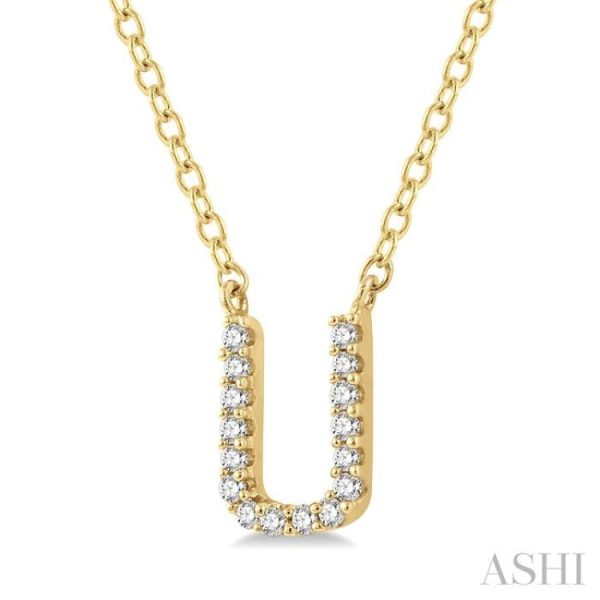 1 20 Ctw Initial  U  Round Cut Diamond Pendant With Chain in 14K Yellow Gold Sale