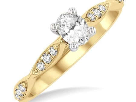 1 2 ctw Round & Oval Cut Diamond Engagement Ring With 1 3 ctw Oval Cut Center Stone in 14K Yellow and White Gold Sale