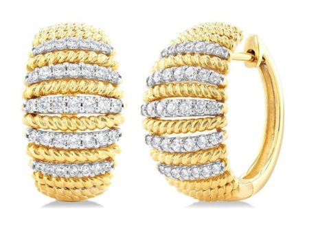 1 2 ctw Dome Shape Rope Bead Round Cut Diamond Fashion Hoop Earring in 14K Yellow Gold Hot on Sale