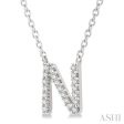 1 20 Ctw Initial  N  Round Cut Diamond Pendant With Chain in 14K White Gold Hot on Sale