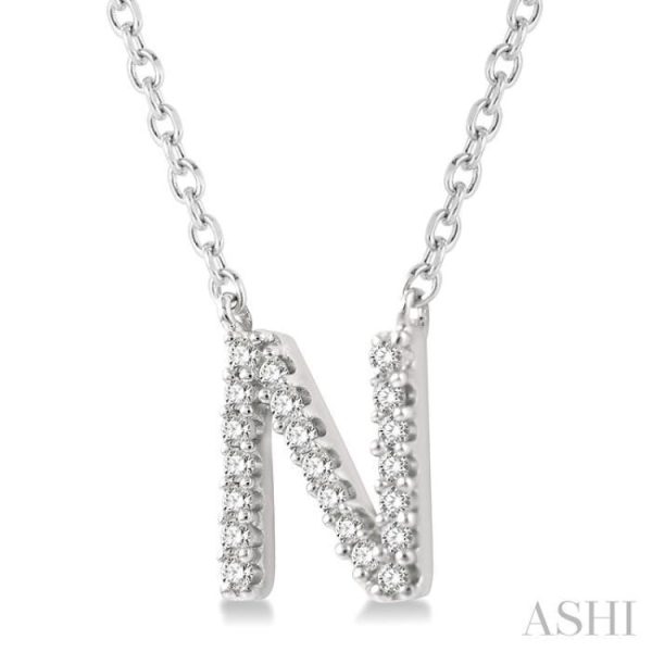 1 20 Ctw Initial  N  Round Cut Diamond Pendant With Chain in 14K White Gold Hot on Sale