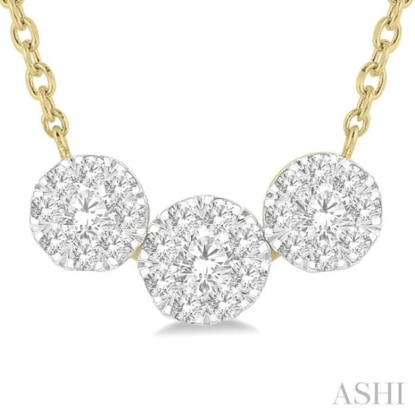 1 2 Ctw 3-Stone Lovebright Round Cut Diamond Necklace in 14K Yellow and White Gold For Discount