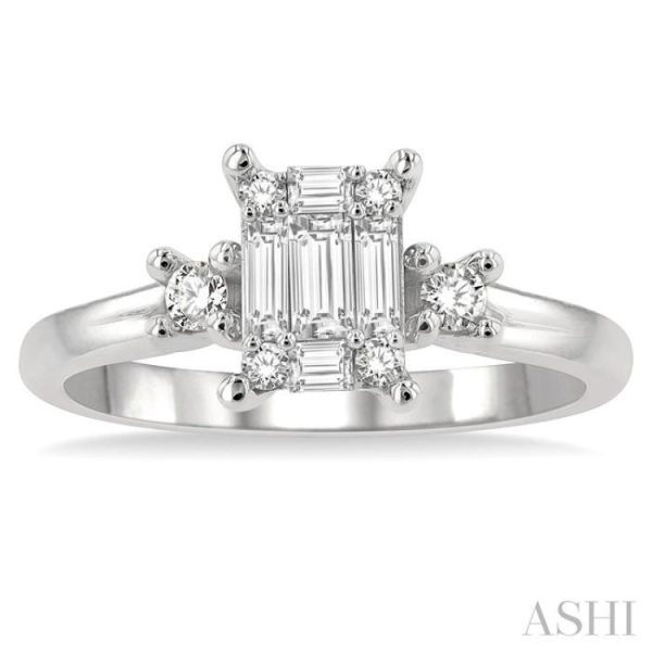 1 2 ctw Fusion Baguette and Round Cut Diamond Engagement Ring in 14K White Gold Discount