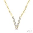 1 20 Ctw Initial  V  Round Cut Diamond Pendant With Chain in 14K Yellow Gold For Sale