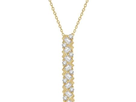 1 2 Ctw Zigzag Baguette and Round Cut Diamond Bar Pendant With Chain in 14K Yellow Gold Online Hot Sale