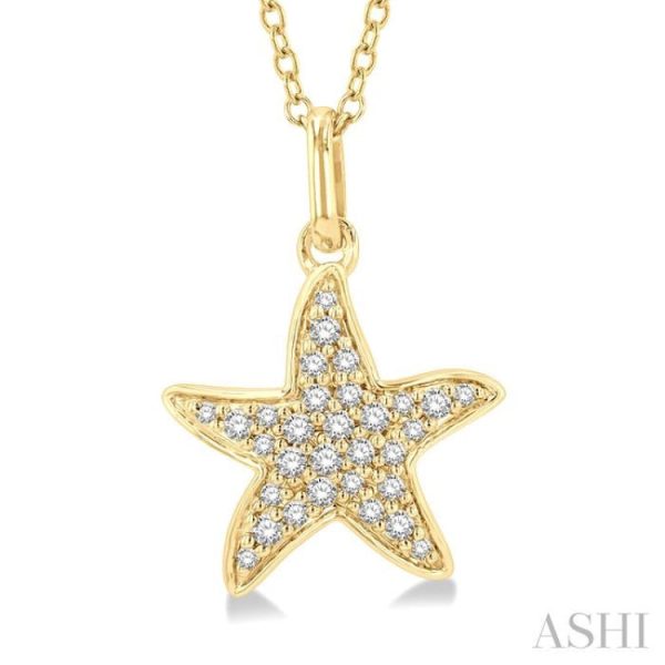 1 10 Ctw Starfish Petite Round Cut Diamond Fashion Pendant With Chain in 10K Yellow Gold Hot on Sale