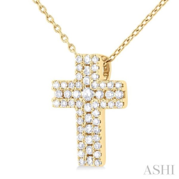 1 4 ctw Cross Round Cut Diamond Fashion Pendant With Chain in 14K Yellow Gold For Cheap