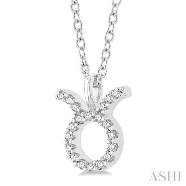 1 10 Ctw Taurus Round Cut Diamond Zodiac Pendant With Chain in 10K White Gold Online Sale