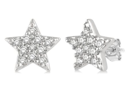 1 10 Ctw Star Round Cut Diamond Petite Fashion Earring in 14K White Gold For Cheap