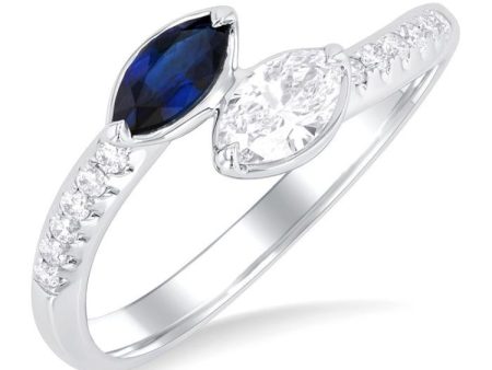 1 3 ctw Toi Et Moi 6X3MM Marquise Cut Sapphire and 1 4 ctw Marquise & Round Cut Diamond Precious Fashion Ring in 14K White Gold Online