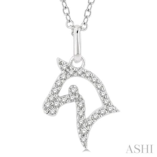 1 10 Ctw Horse Head Petite Round Cut Diamond Fashion Pendant With Chain in 10K White Gold Sale