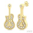 1 10 ctw Petite Guitar Round Cut Diamond Fashion Stud Earring in 10K Yellow Gold Fashion