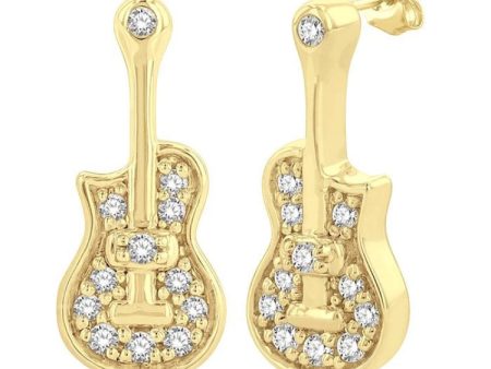 1 10 ctw Petite Guitar Round Cut Diamond Fashion Stud Earring in 10K Yellow Gold Fashion