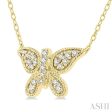 1 10 Ctw Butterfly Petite Round Cut Diamond Fashion Pendant With Chain in 10K Yellow Gold For Sale