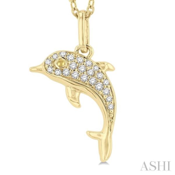 1 10 ctw Petite Nautical Dolphin Round Cut Diamond Fashion Pendant With Chain in 10K Yellow Gold Online Hot Sale