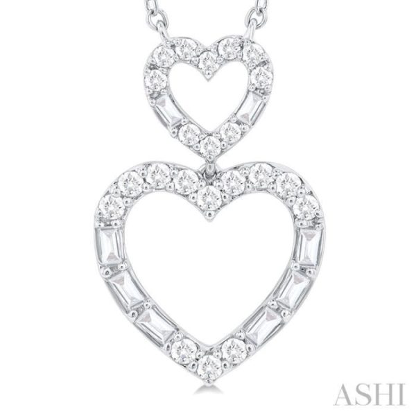 1 3 ctw Twin Heart Fusion Baguette and Round Cut Diamond Necklace in 10K White Gold For Discount