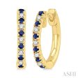 1 10 ctw Petite 1.35 MM Sapphire and Round Cut Diamond Precious Fashion Huggies in 10K Yellow Gold For Cheap