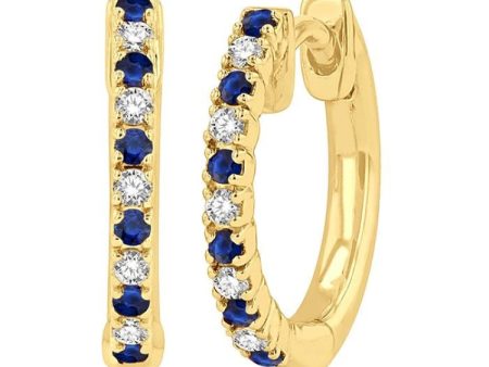 1 10 ctw Petite 1.35 MM Sapphire and Round Cut Diamond Precious Fashion Huggies in 10K Yellow Gold For Cheap