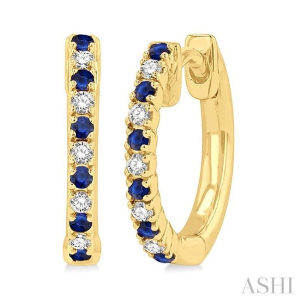 1 10 ctw Petite 1.35 MM Sapphire and Round Cut Diamond Precious Fashion Huggies in 10K Yellow Gold For Cheap