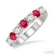 1 2 ctw Round Cut Diamond and 3.3MM Ruby Precious Wedding Band in 14K White Gold Fashion