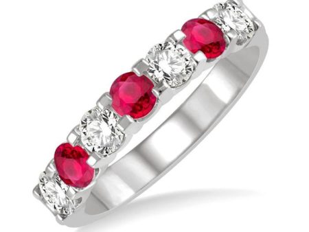 1 2 ctw Round Cut Diamond and 3.3MM Ruby Precious Wedding Band in 14K White Gold Fashion