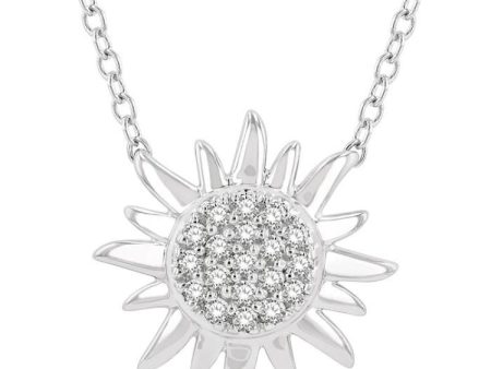 1 10 Ctw Sun Petite Round Cut Diamond Fashion Pendant With Chain in 10K White Gold Cheap