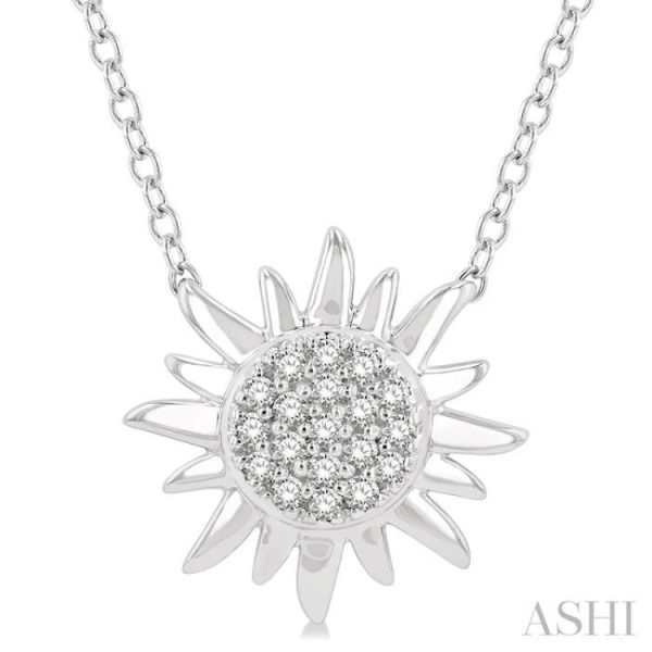 1 10 Ctw Sun Petite Round Cut Diamond Fashion Pendant With Chain in 10K White Gold Cheap