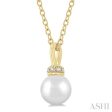 1 20 ctw Petite 6X6 MM Cultured Pearl and Round Cut Diamond Crown Fashion Pendant With Chain in 10K Yellow Gold For Sale