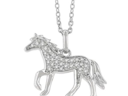 1 10 ctw Petite Horse Round Cut Diamond Fashion Pendant With Chain in 10K White Gold Online