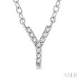 1 20 Ctw Initial  Y  Round Cut Diamond Pendant With Chain in 14K White Gold Supply