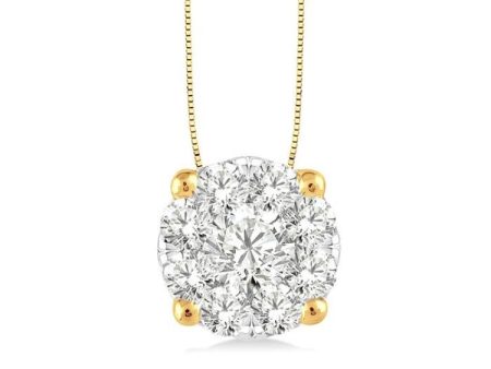 1 2 Ctw Lovebright Round Cut Diamond Pendant in 14K Yellow and White Gold with Chain on Sale